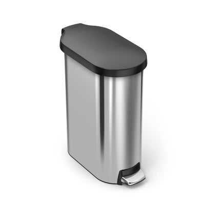 simplehuman 45 litre, slim pedal bin, brushed stainless steel | plastic lid