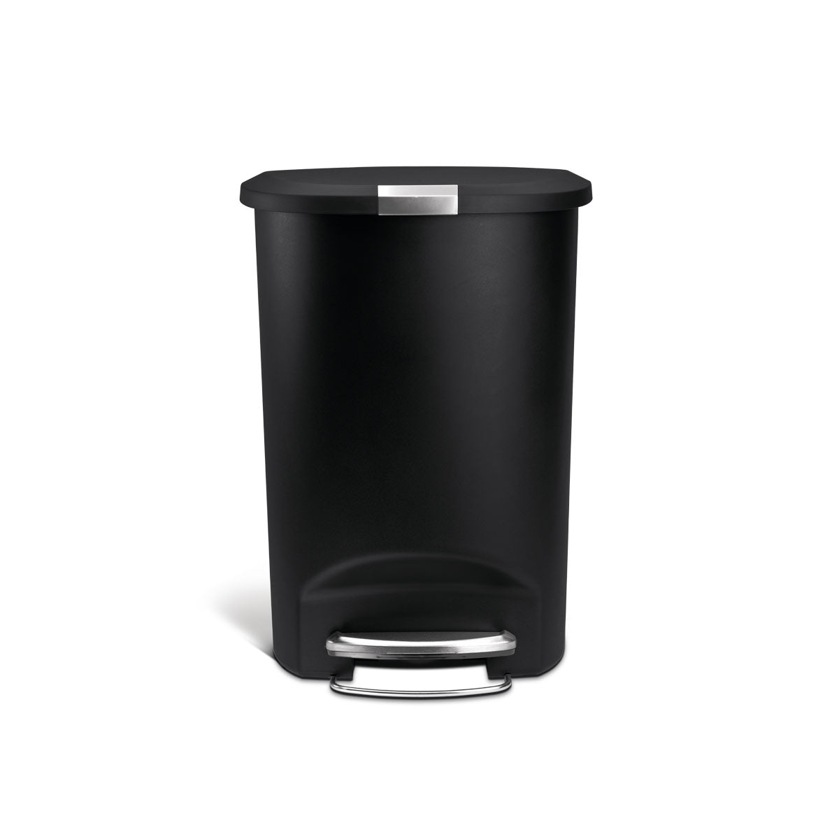 50L semi-round plastic step trash can - black - front view image