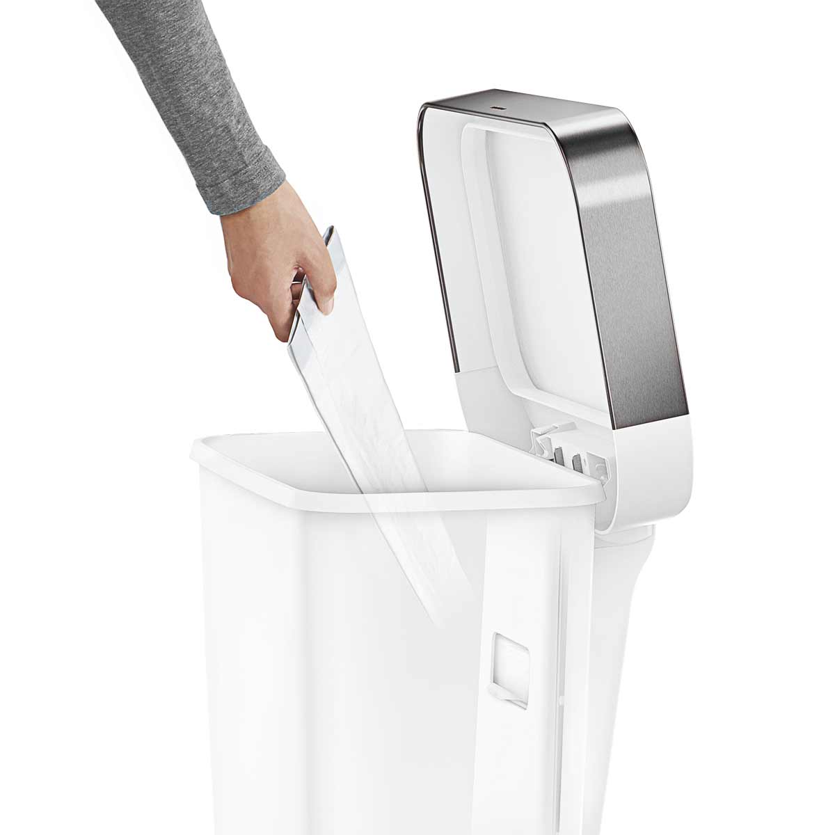 45L plastic rectangular pedal bin with liner pocket - white - liner pocket image