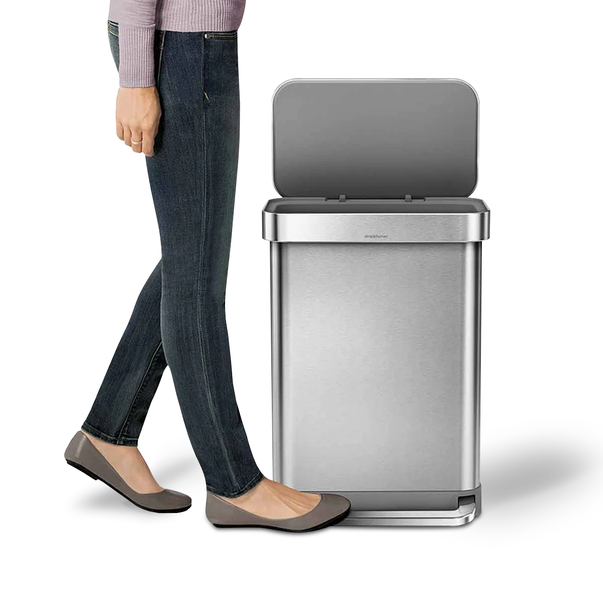 55 litre, rectangular pedal bin with liner pocket