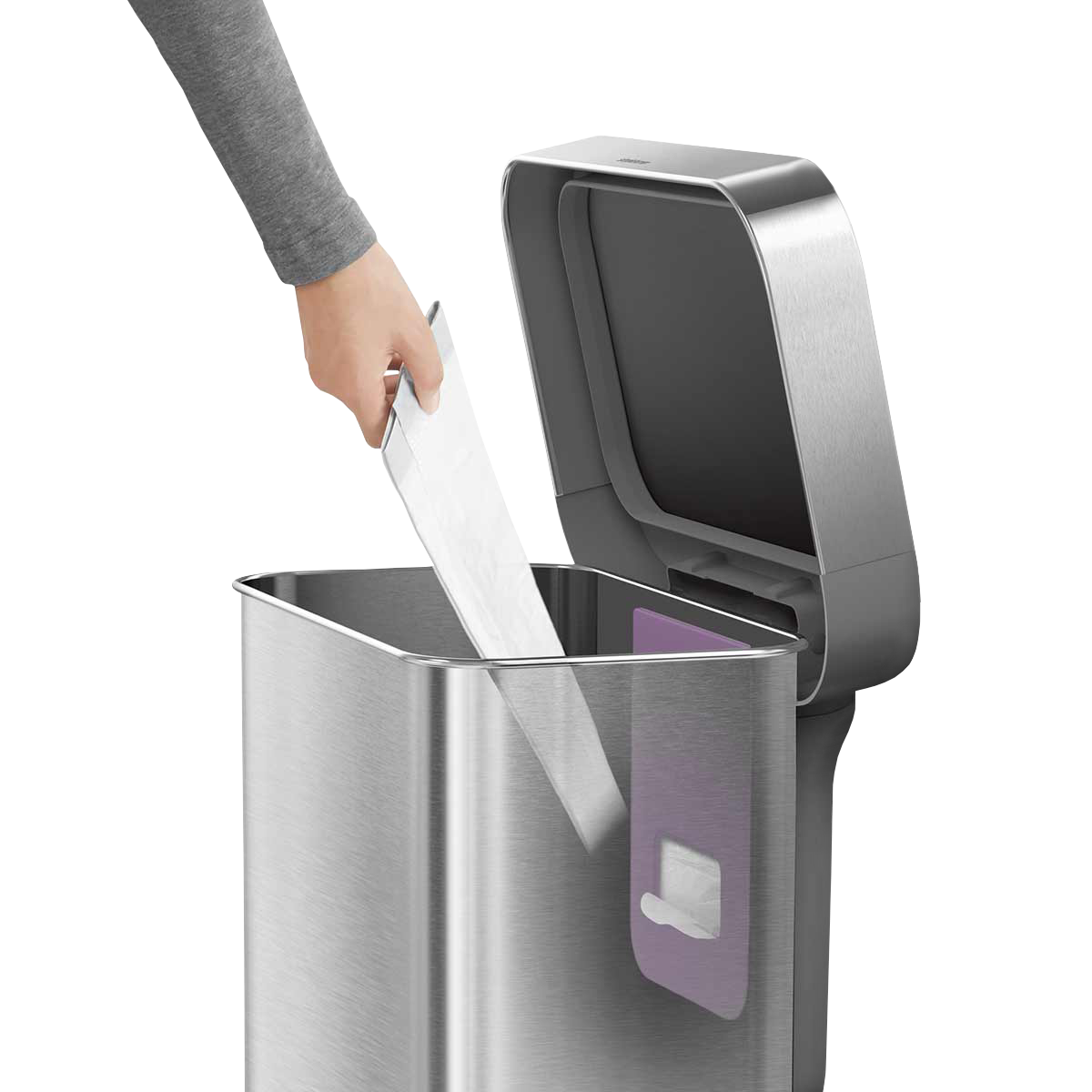 45 litre, rectangular pedal bin with liner pocket