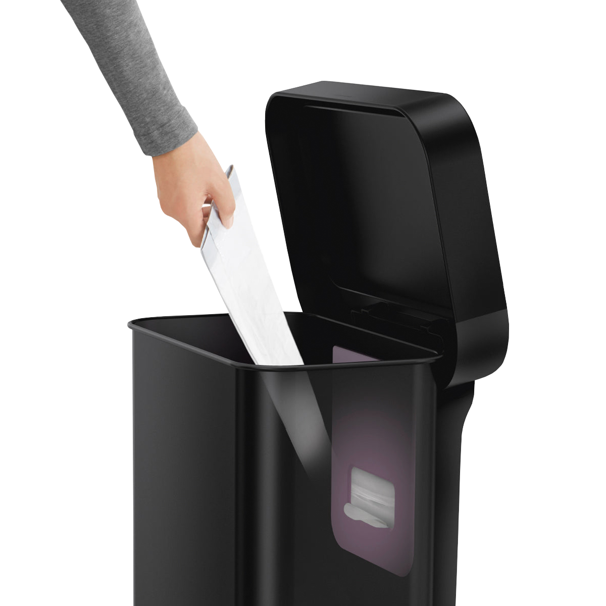 45 litre, rectangular pedal bin with liner pocket