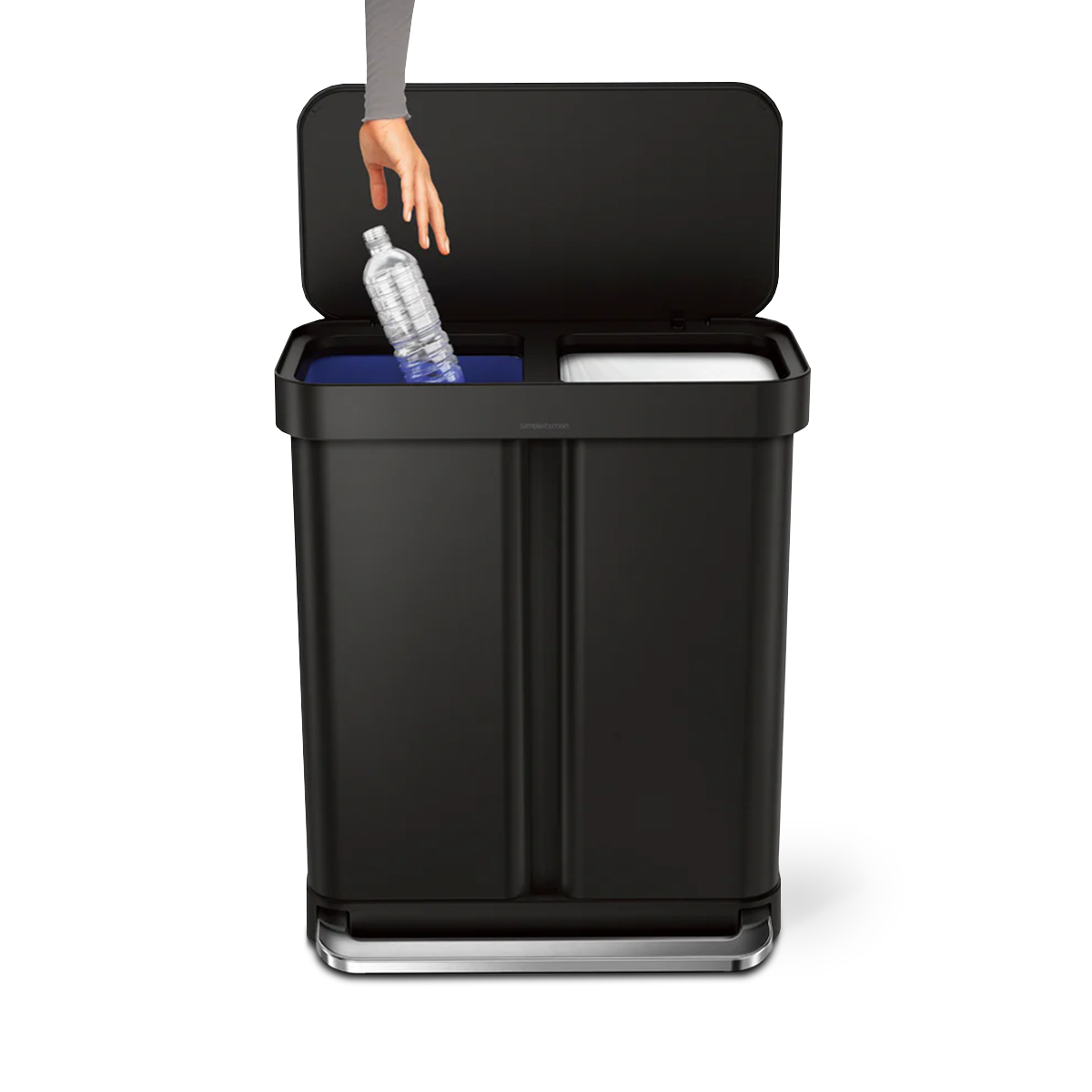 58 litre, rectangular dual compartment pedal bin with liner pocket