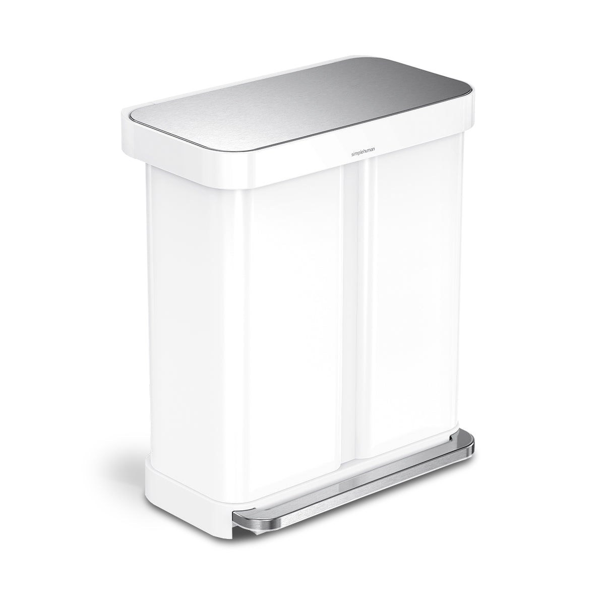 58 litre, rectangular dual compartment pedal bin with liner pocket