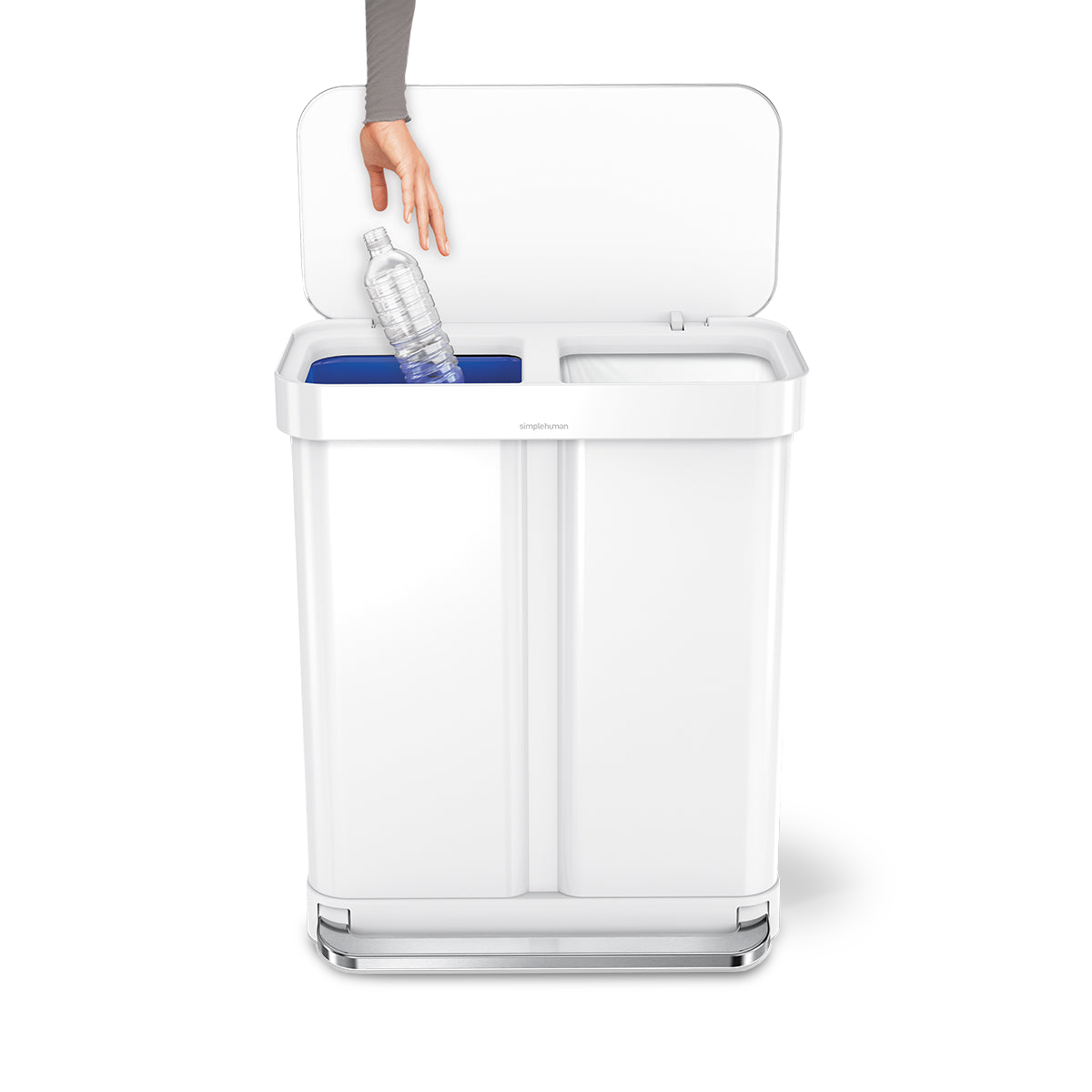 58 litre, rectangular dual compartment pedal bin with liner pocket
