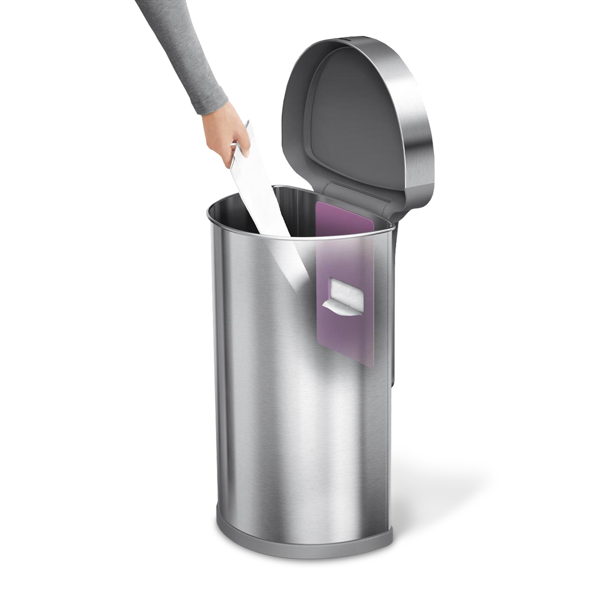 45 litre, semi-round sensor bin with liner pocket