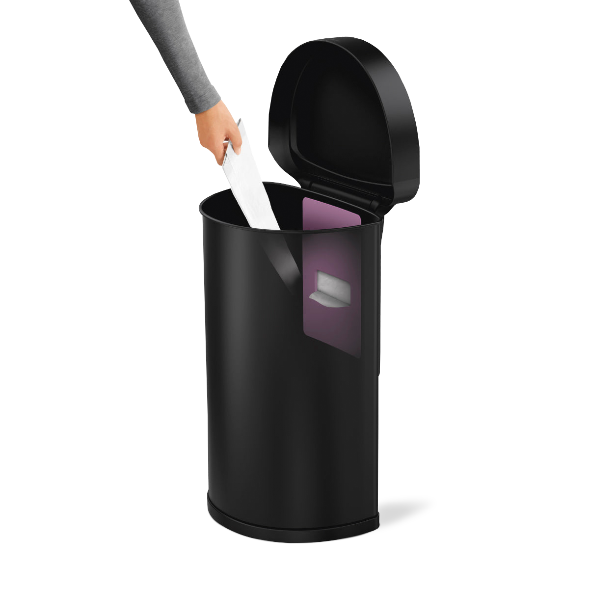 45 litre, semi-round sensor bin with liner pocket