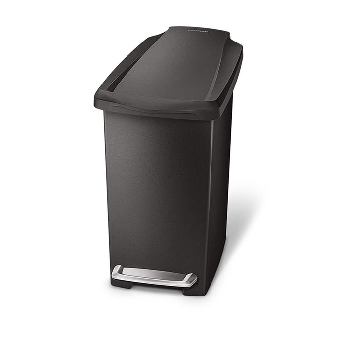 10L slim plastic pedal bin - black - main image