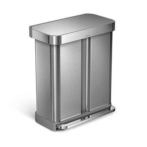 58 litre, rectangular dual compartment pedal bin with liner pocket